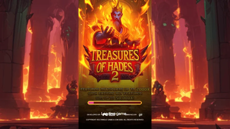 Treasures of Hades 2 — екран за вчитување на слотот Rectangle Games во митолошко опкружување на подземниот свет