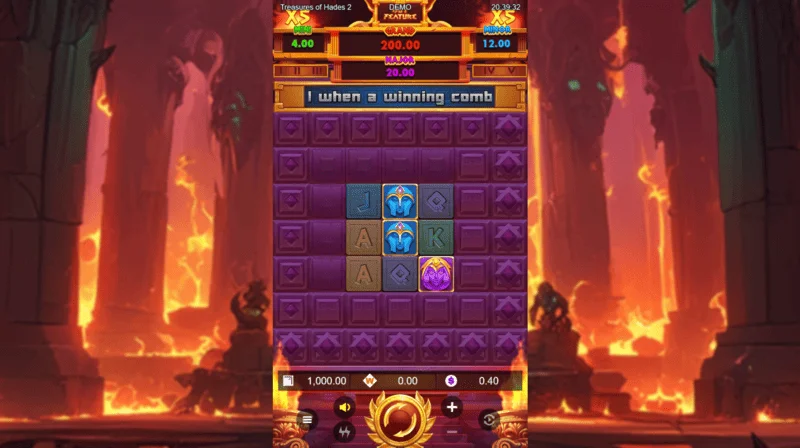 Treasures of Hades 2 — главен екран за играње на слотот со макари 3×3 и 20 betways од Rectangle Games